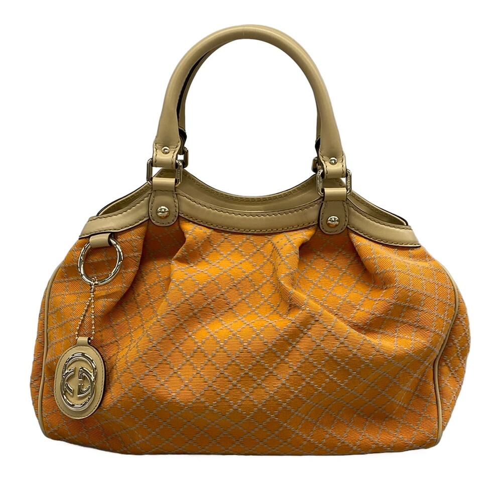 Gucci Sukey Handbag 211944 Orange Light Beige Jacquard Leather